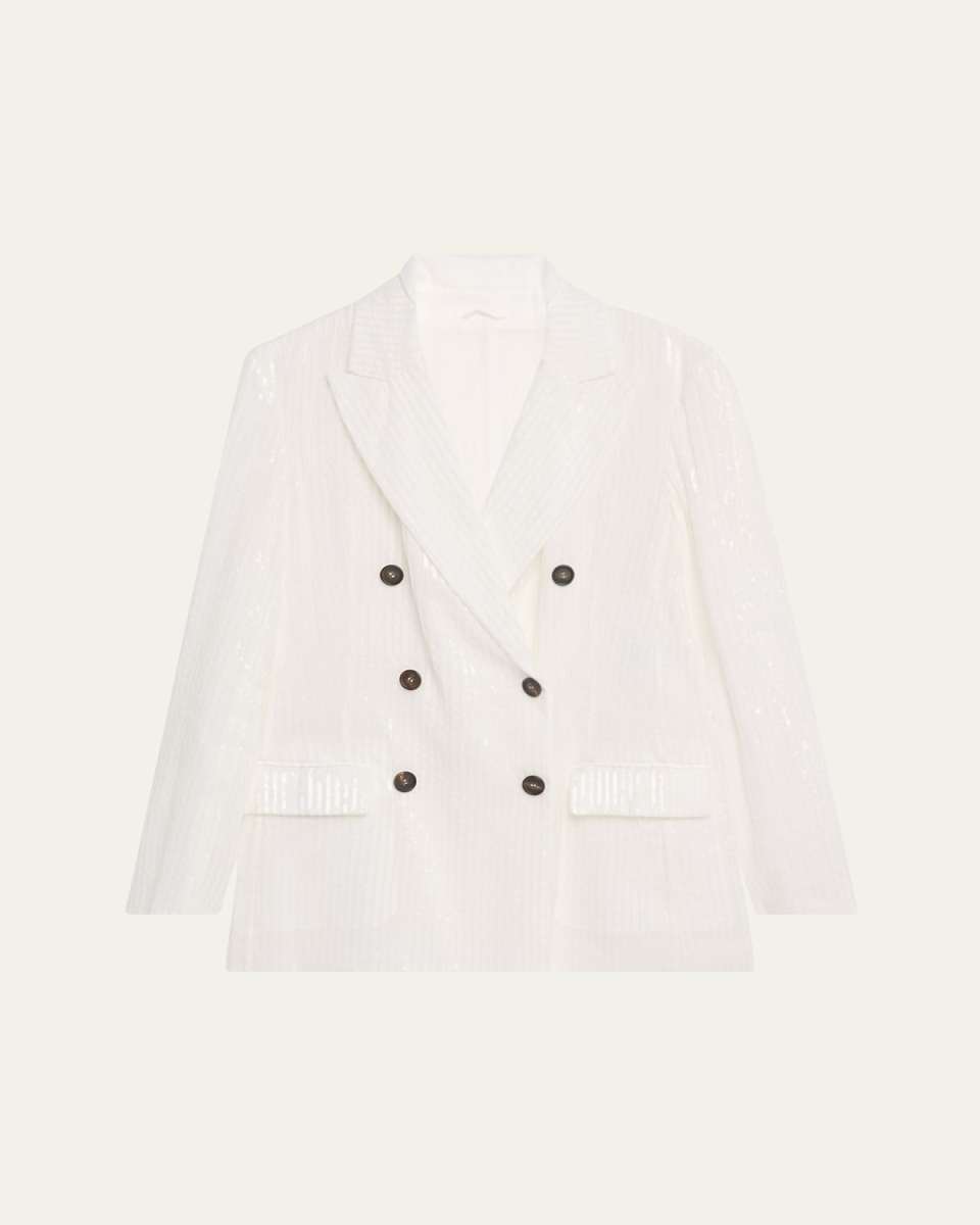 Sequined Stripe Double-Breasted Organza Jacket